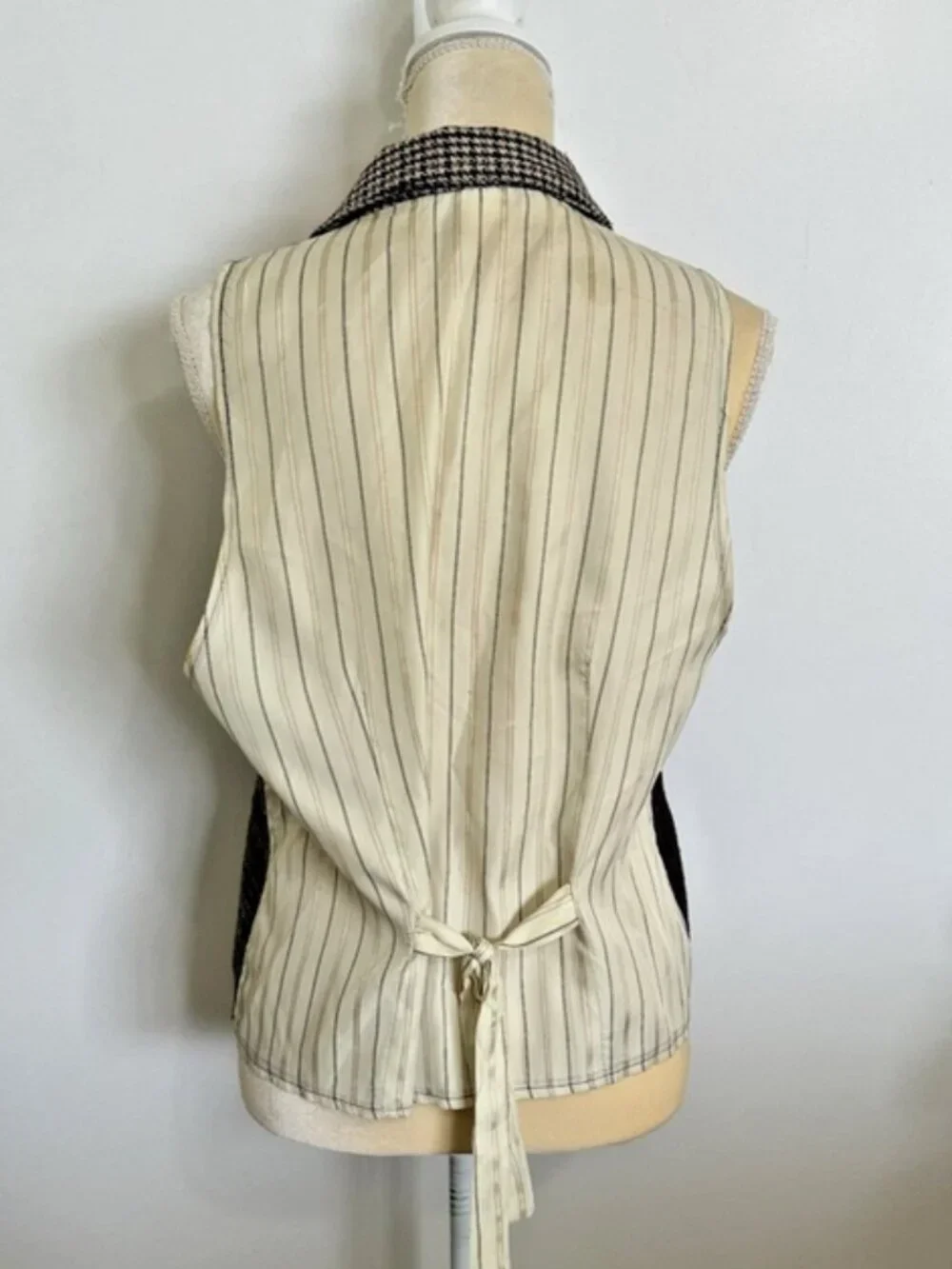 Vintage BONJOUR Vest Brown Wool Tartan Plaid Tweed Patchwork Size Large 80s